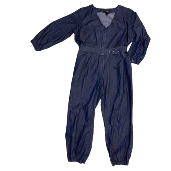 Ashley Stewart Pants - Ashley Stewart Belted Denim Jumpsuit